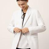 Linen Peak Lapel Crossover Blazer IRIS