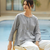 Linen Checked Long-Sleeved Top CAROLINE
