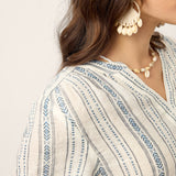 Linen Tribal Stripe Split Neck Bohemian Blouse KERENZA