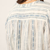 Linen Tribal Stripe Split Neck Bohemian Blouse KERENZA