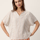 Linen Split-Neck Drop-Shoulder Top KIERA