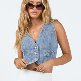 BLAISE - Women Sleeveless Denim Crop Top