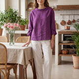 100% Linen Draped Neck Top HOLLIS