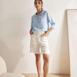 100% Linen Shawl V-Neck Half Sleeve Top JADE