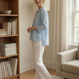 100% Linen Shawl V-Neck Half Sleeve Top JADE