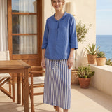 100% Linen Shawl V-Neck Half Sleeve Top JADE