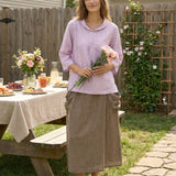 100% Linen Shawl V-Neck Half Sleeve Top JADE