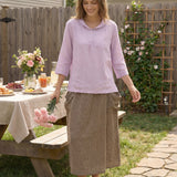 100% Linen Shawl V-Neck Half Sleeve Top JADE