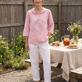 100% Linen Shawl V-Neck Half Sleeve Top JADE