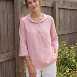 100% Linen Shawl V-Neck Half Sleeve Top JADE