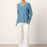 Wool-Blend Sweetheart Pleated Long Sleeve Top AMBER