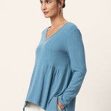 Wool-Blend Sweetheart Pleated Long Sleeve Top AMBER