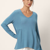 Wool-Blend Sweetheart Pleated Long Sleeve Top AMBER