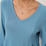 Wool-Blend Sweetheart Pleated Long Sleeve Top AMBER