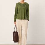 Wool Asymmetric Pleated Long Sleeve Top ARLETTE