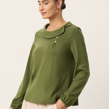 Wool Asymmetric Pleated Long Sleeve Top ARLETTE
