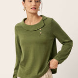 Wool Asymmetric Pleated Long Sleeve Top ARLETTE