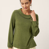 Wool Asymmetric Pleated Long Sleeve Top ARLETTE