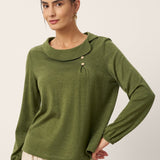 Wool Asymmetric Pleated Long Sleeve Top ARLETTE