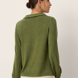 Wool Asymmetric Pleated Long Sleeve Top ARLETTE