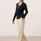 Wool Asymmetric Side Ruched Stretch Top BRIONY