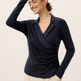 Wool Asymmetric Side Ruched Stretch Top BRIONY