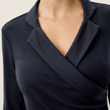 Wool Asymmetric Side Ruched Stretch Top BRIONY
