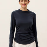 Wool Mock Neck Waist Pleat Top ISOLDE