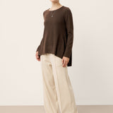 Wool Panelled Ruched Asymmetric Hem Top KALISTA