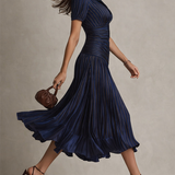 Donna - Striped Shirt Collar Midi Dress