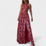 Floral Dress - Long Dress with Halter Neck