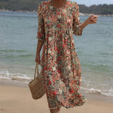 Sarah - Round Neck Maxi Dress with Print
