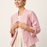 100% Linen Bow Cuff Stand Collar Jacket FINOLA