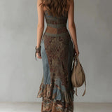 María - Asymmetrical long dress with ethnic print and side slit