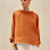 100% Linen Draped Neck Top HOLLIS