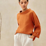 100% Linen Draped Neck Top HOLLIS